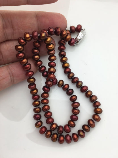 18.5'' 6-6.5mm red brown rainbow button round freshwater Pearl necklace,NPN1-T59