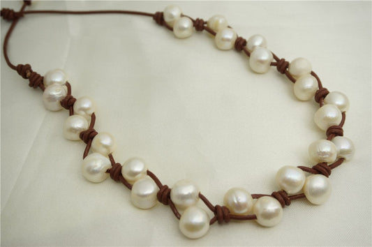 large pearl necklace, Freshwater pearl and leather necklace, Baroque Freshwater Pearl Drop Necklace, Baroque pearl necklace, Le1-017
