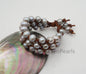 Three rows gray pearl bracelet, Leather Pearls Bracelet, Handmade Cuff, gray Pearls on Tan Leather, Brown leather bracelet, Le7-174