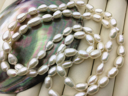 High Luster!32inches AA+ 7mm white rice oval pearl Necklace, Wedding Necklace, wholesale, NPN1-T32