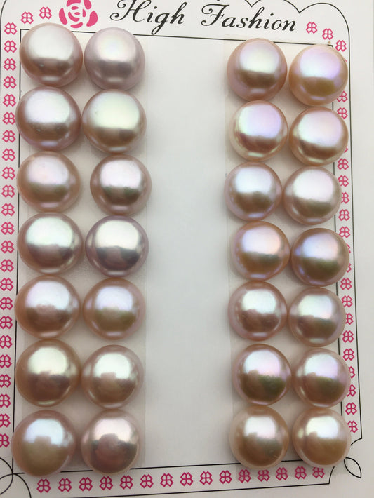 1 pair AAA 12.5-13mm purple big button round freshwater pearls pair,BTN12-T3