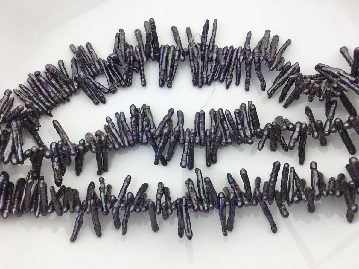 Black Toothpick Freshwater Pearl Necklace — 3–4 mm
