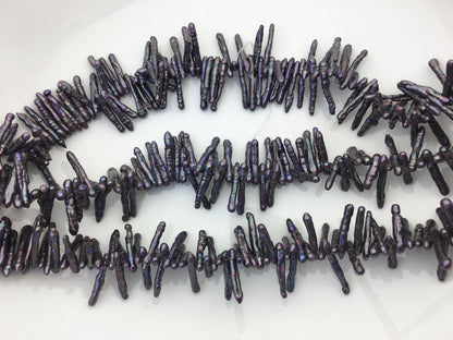 Black Toothpick Freshwater Pearl Necklace — 3–4 mm