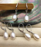 9mm white rice pearl dangling earrings, bridesmaid earring, genuine pearl for wedding anniversary, pearl with france hoop, SE3-074