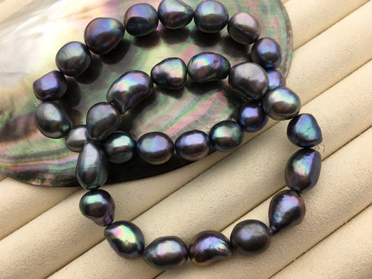 7'' 10mm AA+ deep blue nugget Freshwater pearl Elastic string Bracelet,baroque pearl bracelet,B8-063-2