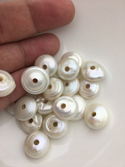 10pcs AA 14-16mm white thick coin freshwater pearls,3mm large hole,COIN12-T14
