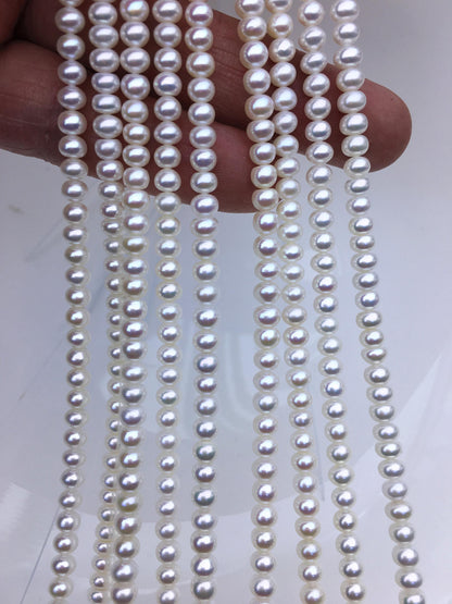 AAA 4-4.5mm tiny White button round freshwater pearls, Rondelle pearl Beads, white freshwater pearl, loose strands, SM4-3A-43
