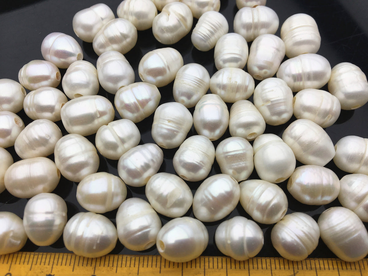 20pcs AA 9.3-10.3x11-14mm white rice freshwater pearls, 2.2mm big hole, Christmas, for leather, LR10-2A-5