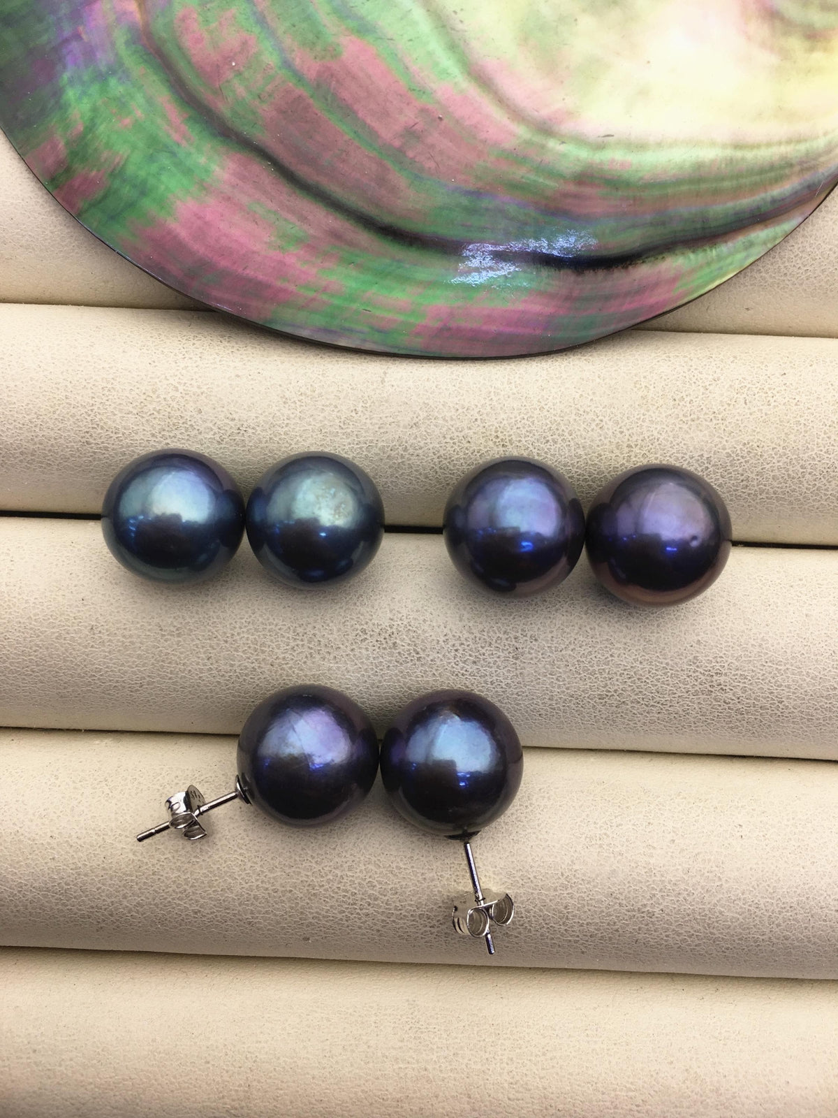 1 pair AA+ 12-13mm black round edison pearl stud earrings, S925 Sterling Silver stud earrings, wedding pearl earrings, SE3-T9-39