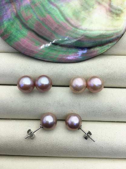 1 pair AAA- 9-10mm purple round edison pearl stud earrings, S925 Sterling Silver stud earrings, wedding pearl earrings, SE3-T9-11