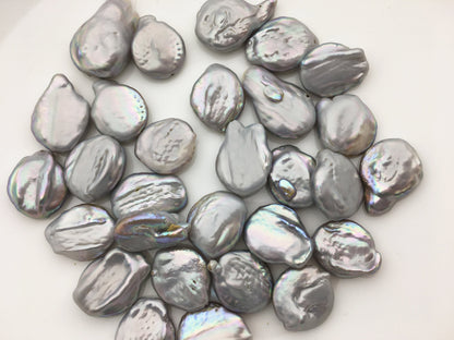 10pcs AA 16-17mm gray coin freshwater pearls,1.0mm through hole,COIN16-T2