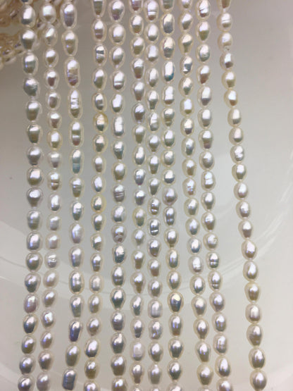 AA 4.5-5mm*5-7mm white rice freshwater pearl, Cultured white rice freshwater pearls bead, pearl necklace, DIY, LR4-2A-2