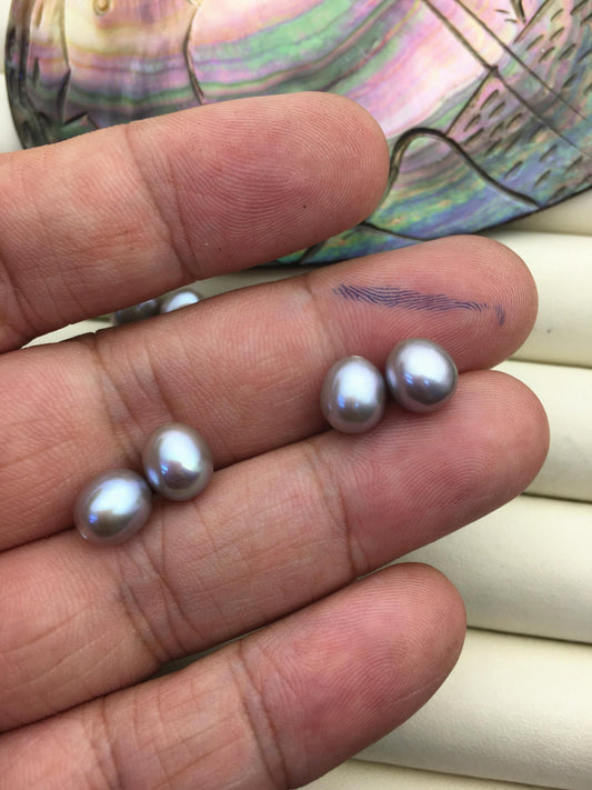 2 pairs AAA 7.5-8mm gray rice freshwater pearls pairs,oval pearl earrings,for dangle pearl earrings,LR7-3A-9