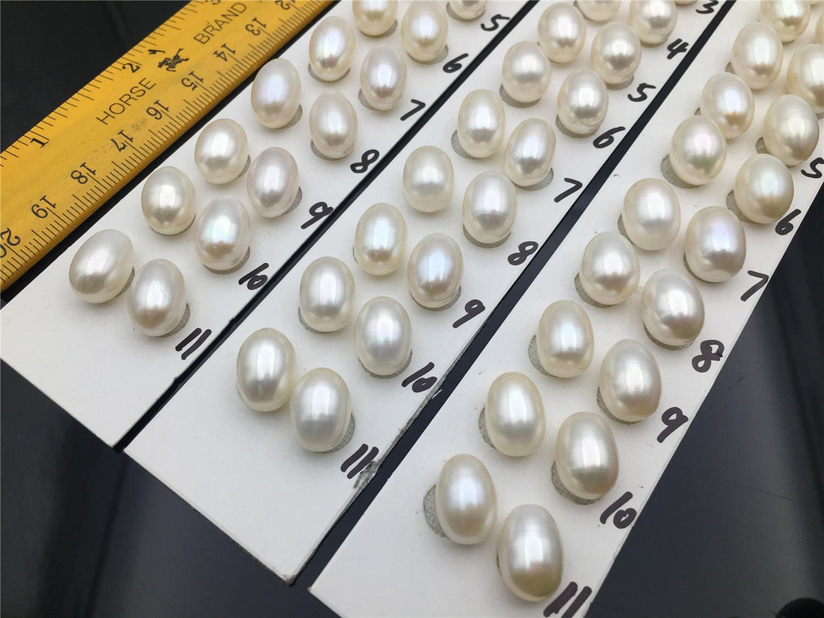 AAA 10mmx12.5-15mm white LONG rice freshwater pearls, tear drop pearl earrings, dangle pearl earrings, white rice pearls, custom hole, LR10-3A-9