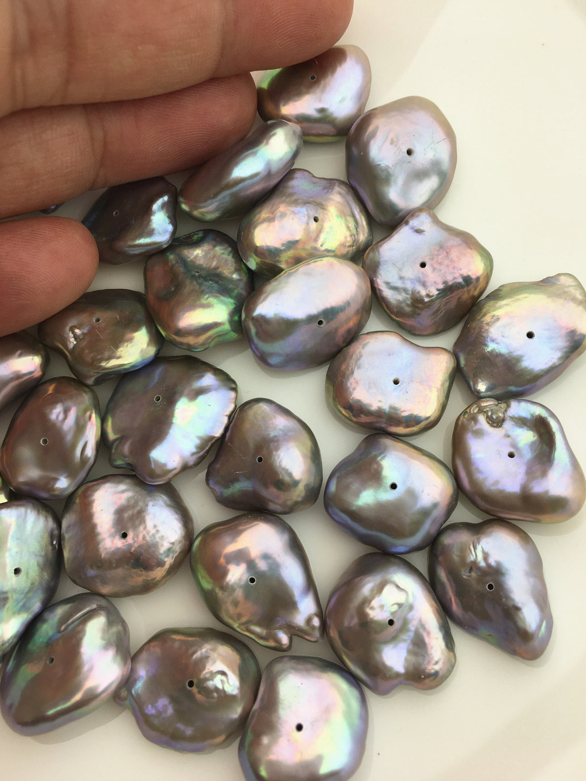 5pcs AA+ 15-18mm Very Big Gray Rainbow THICK Keshi Freshwater Pearls,center drill hole,good quality,ZS-128-4