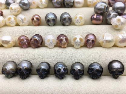 50% OFF 1pc AAA White/Pink/Purple/Gray/Black 7-11mm HandMade Carved Skull Freshwater Pearl Beads For necklace pendant earrings, CAC-006