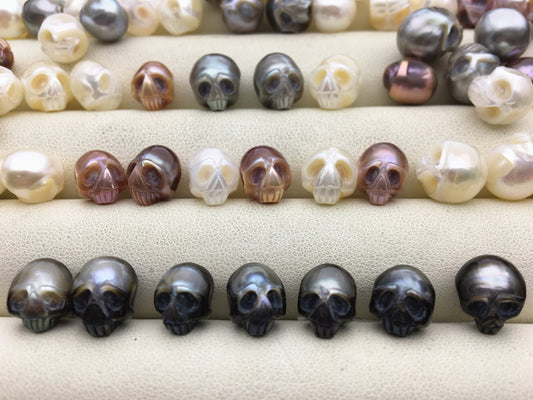50% OFF 1pc AAA White/Pink/Purple/Gray/Black 7-11mm HandMade Carved Skull Freshwater Pearl Beads For necklace pendant earrings, CAC-006