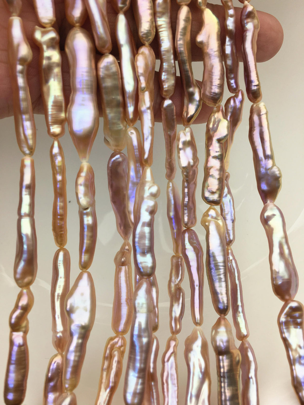 15.5'' AAA 4-7mm natural light purple rainbow Toothpick pearls,ZS-80-25-9