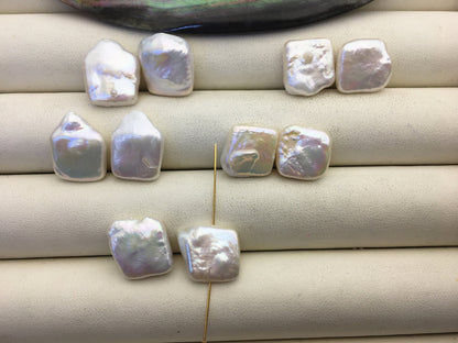 5 pairs AA 12-14mm White Square Shape Freshwater Pearl White loose Beads Piar,wholesale,ZS-103-37-13