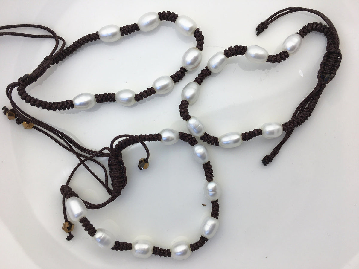 1 pc AA+ 5–6mm Rice Freshwater Pearl Knotted Thread Bracelet, Adjustable | B8-T6-9
