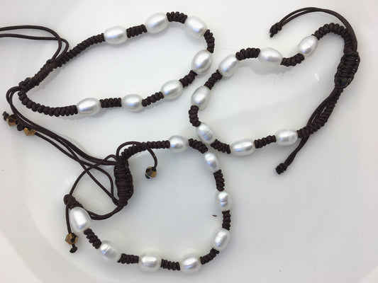 1 pc AA+ 5–6mm Rice Freshwater Pearl Knotted Thread Bracelet, Adjustable | B8-T6-9