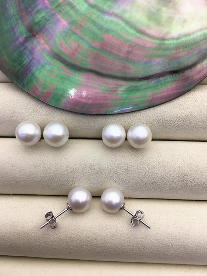 AAA 9-9.5mm White Round Fresh Water pearl stud earrings, Bridal Earrings-Wedding Jewelry-Bridal jewelry-Birthday gift, SE3-090