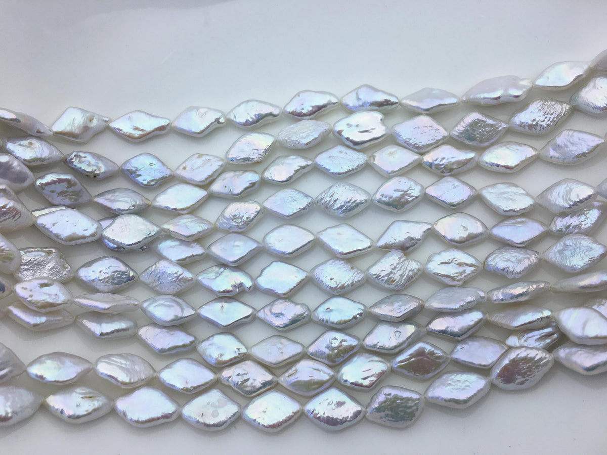 AAA- 8-9x13-15mm White diamond Shape Freshwater Pearl,one full strand,wholesale Full Strand,ZS-103-3
