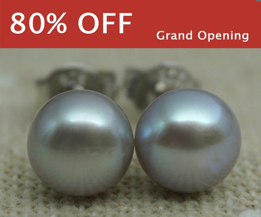 AAA+ 4mm-12mm Gray Pearl Stud Earrings, button round, Select Size, silver grey pearl stud earrings, Sterling Silver, SE1-007