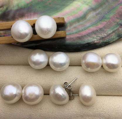 2 pairs AA+ 10.5-11mm big white nugget baroque Pearl Stud Earrings, freshwater pearl earrings, classic pearl studs, SE1-069-8