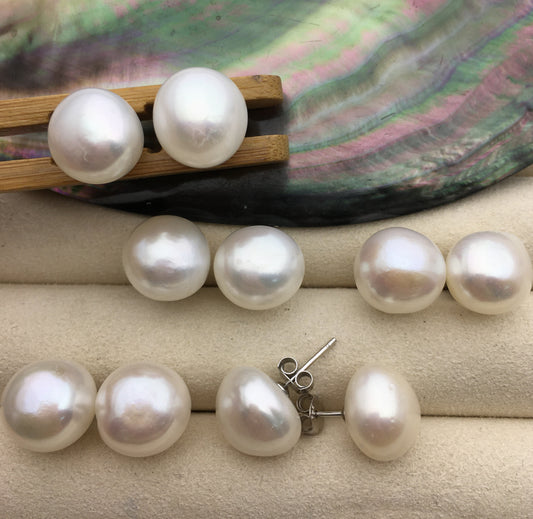 2 pairs AA+ 10.5-11mm big white nugget baroque Pearl Stud Earrings, freshwater pearl earrings, classic pearl studs, SE1-069-8