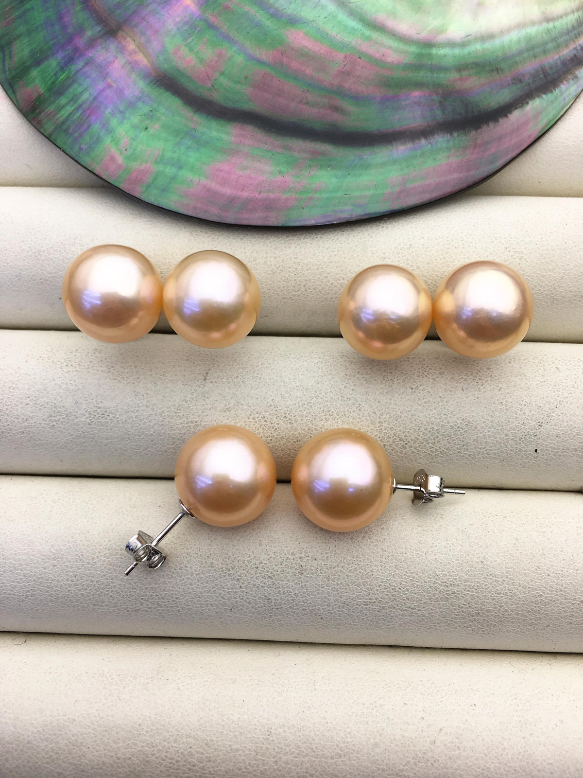 1 pair AAA 11-12mm orange round edison pearl stud earrings, S925 Sterling Silver stud earrings, wedding pearl earrings, SE3-T9-4