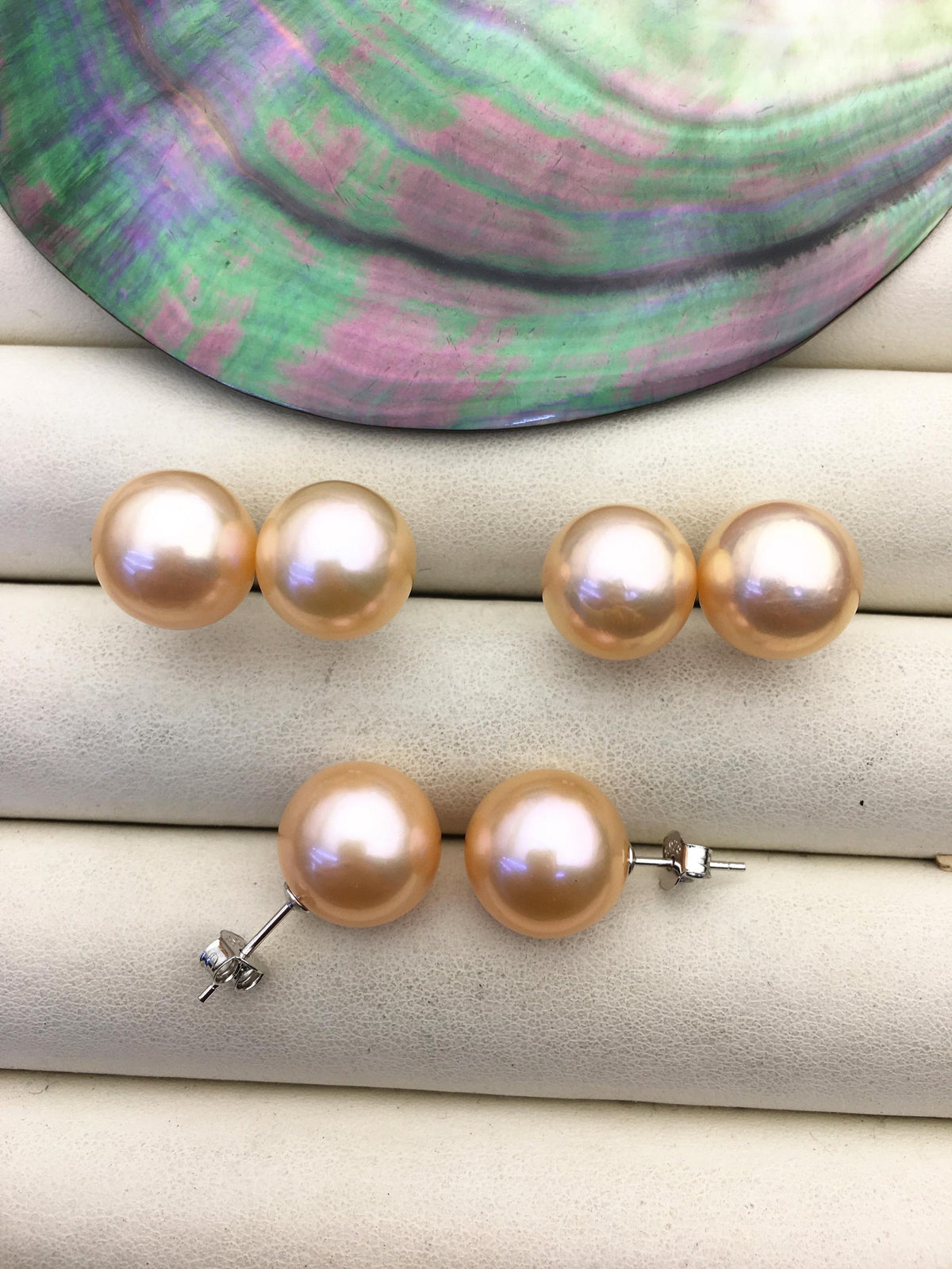 1 pair AAA 11-12mm orange round edison pearl stud earrings, S925 Sterling Silver stud earrings, wedding pearl earrings, SE3-T9-4