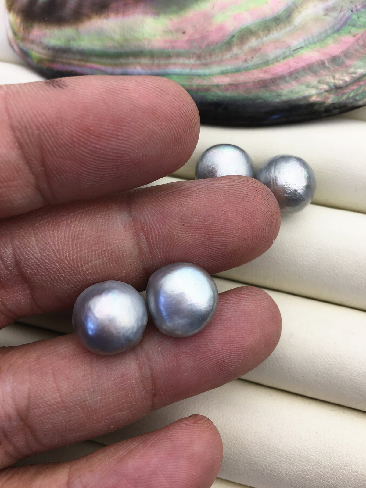 2 pairs AA+ 12.5-13mm big gray Thick skin button round Pearl Stud Earrings, freshwater pearl earrings, classic pearl studs, SE1-069-31