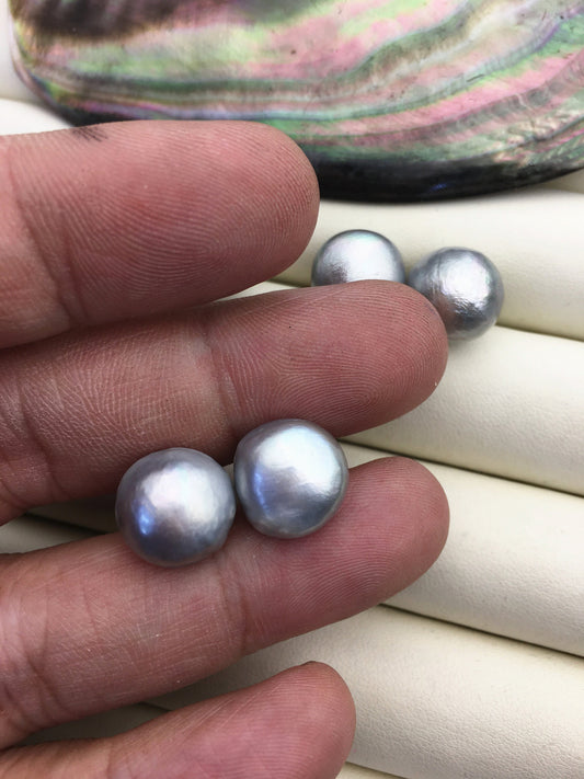 2 pairs AA+ 12.5-13mm big gray Thick skin button round Pearl Stud Earrings, freshwater pearl earrings, classic pearl studs, SE1-069-31
