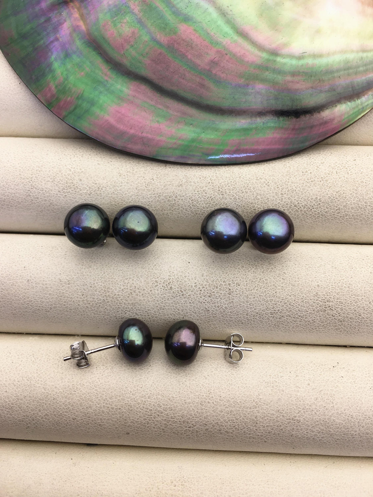 1 pair AAA 8-8.5mm Blue Green Pearl stud earrings,Sterling Silver,SE1-016