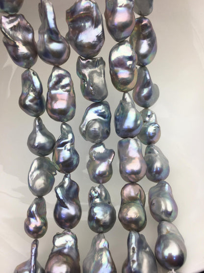 15.5'' AAA 14-17mm Big Gray flame ball freshwater pearl,FL15-3A-7-5