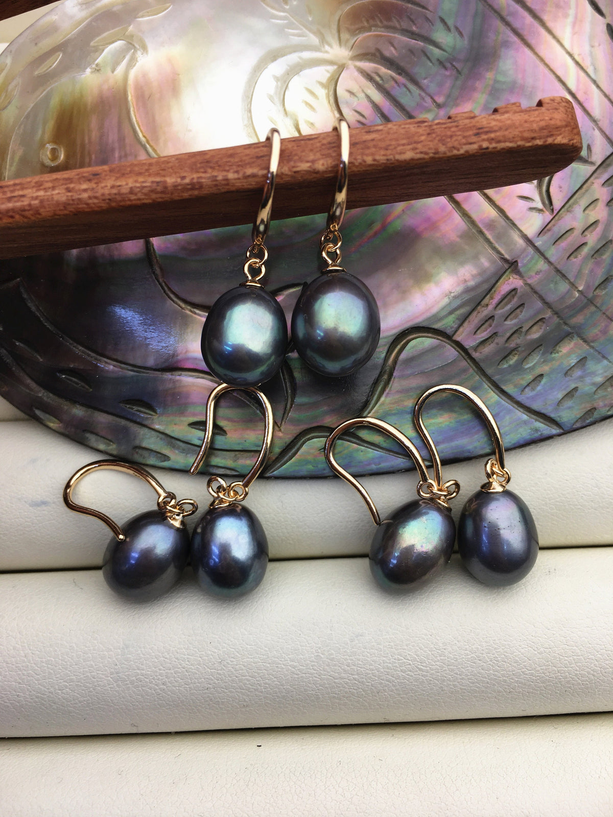 1 pair AAA 9.5-10mm green blue rice pearl dangle earrings,rose gold plated S925 Sterling Silver pearl earrings,SE3-T24