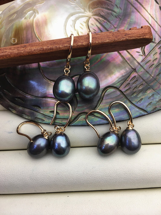1 pair AAA 9.5-10mm green blue rice pearl dangle earrings,rose gold plated S925 Sterling Silver pearl earrings,SE3-T24
