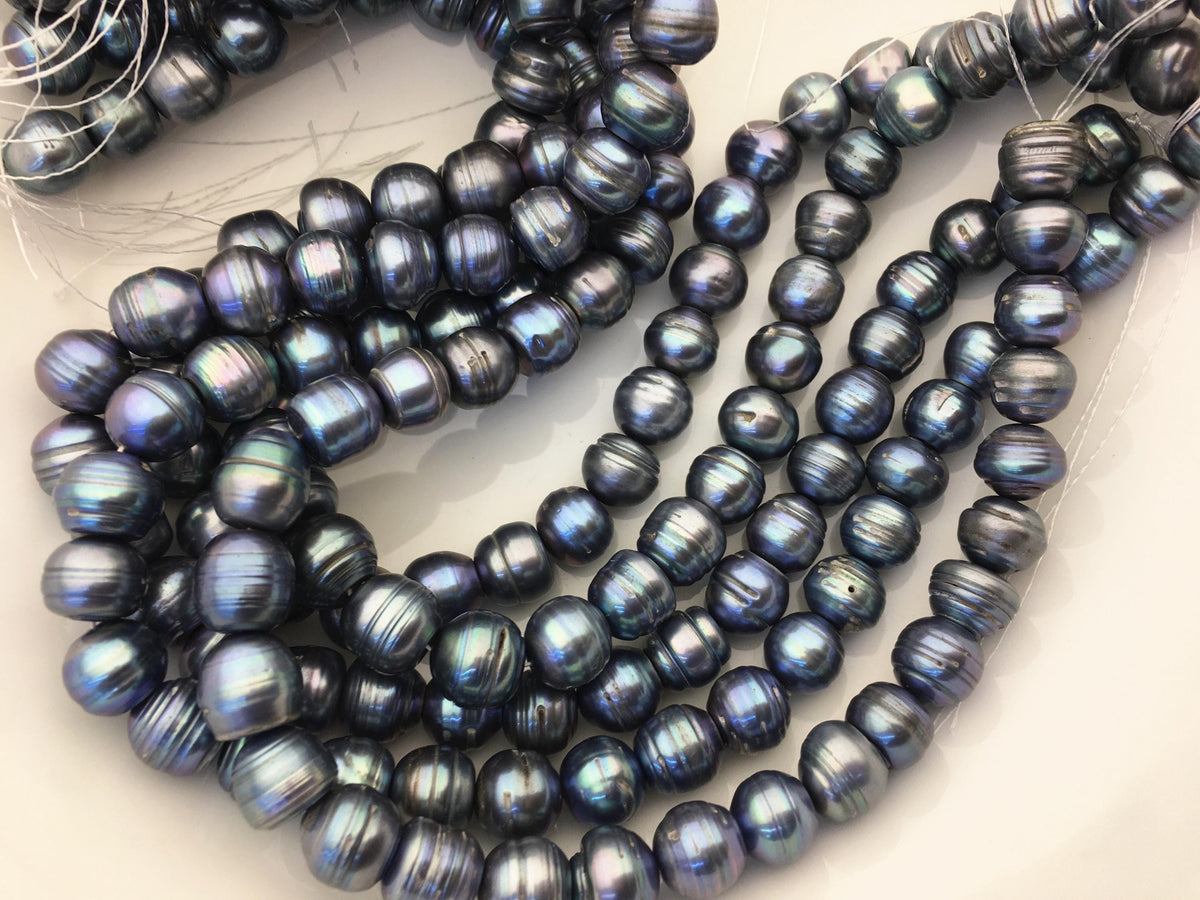 16.5'' AA 11.5-12.5mm blue black button freshwater pearls, Cultured pearl, diy pearl beads, gift for her, necklace, Christmas, SM12-T5