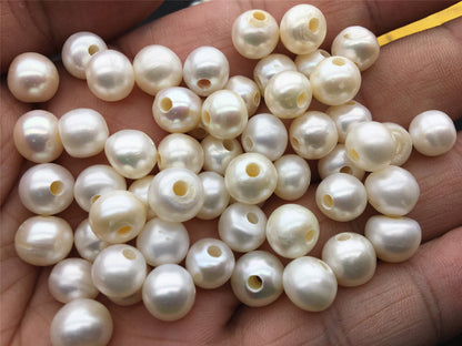 30pcs AA+ 9mm white button freshwater pearls,2.2mm large hole,Rondelle white pearl Beads,30pcs,SM9-2A-11