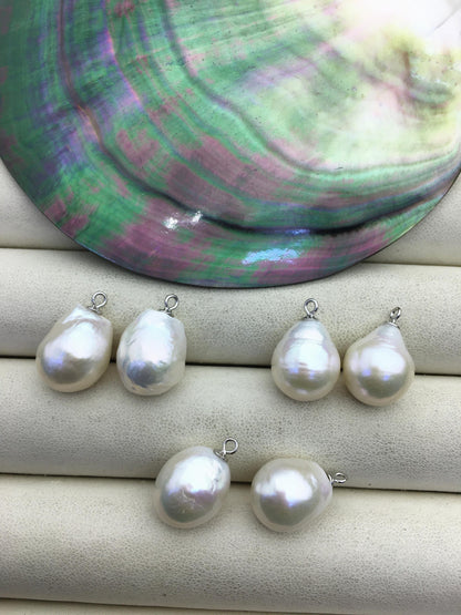 2 pairs AAA 12-13mm White baroque drop edison freshwater pearl Pair,ED11-3A-2-35