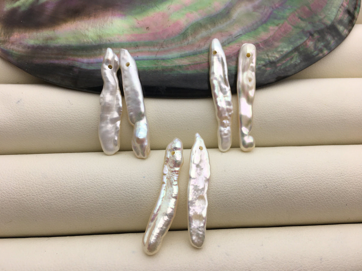 1 pair AA+ 4-6x25-30mm white Toothpick pearls Pair,for make dangle earrings,baroque pearl,loose pearl beads,ZS-127-62-41