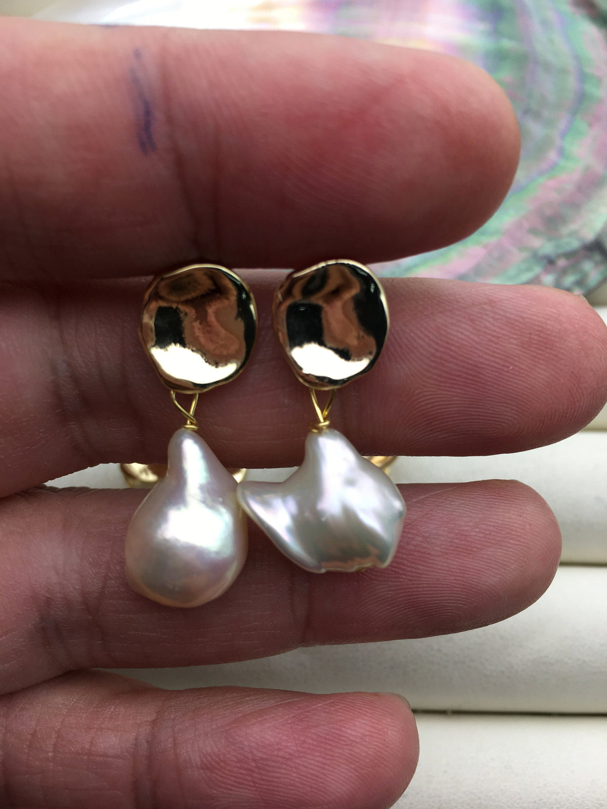 AAA Natural White Flameball baroque freshwater pearl stud earrings,wedding pearl earrings,SE3-131-89