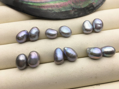 2 pairs AAA 9mm Gray baroque Nugget Freshwater Pearl White loose Beads Pair,wholesale,ZS-103-37-39