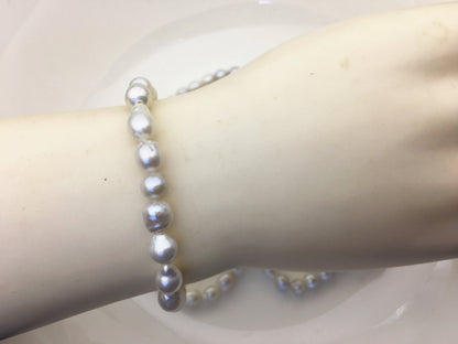 High Luster!2pcs 7 inchs AA+ 6-7mm White with natural gray Baroque Rice Freshwater Akoya pearl Elastic string Bracelet,B8-003-3