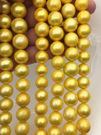 15.5'' AA 12-15mm yellow gold round baroque Edison Freshwater Pearl,ED13-2A-1