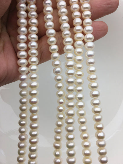 AAA 6.4-7.2mm white baroque button round freshwater pearls, Rondelle pearl Beads strand,loose strands,SM7-3A-70