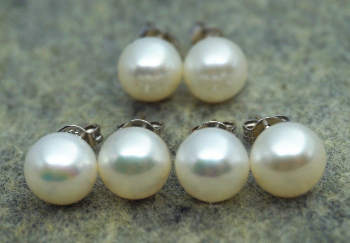 4 pairs AAA 8-8.5mm Multi Set Fresh Water pearl stud earrings, Sterling Silver, White Pearl studs, SE1-008
