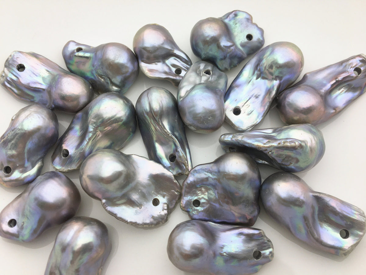 Big Gray Flameball pearl and leather necklace, Baroque Freshwater Pearl Drop Necklace, Flaming ball pearl necklace, wholesale, Le4-064