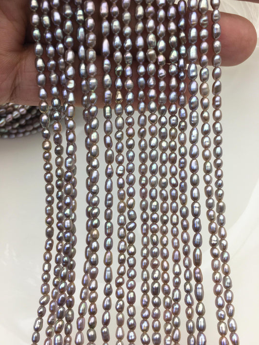 AAA 2.8-3x4-5mm gray purple rice pearls, oval loose pearl beads, diy pearl, genuine pearl, Cultured pearl, diy pearl beads, LR2-3A-20